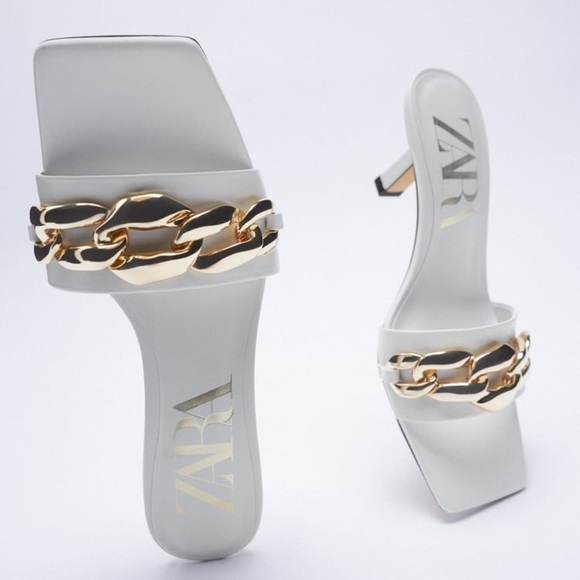 NWT. Zara Ecru Heeled Sandals with Chain. Size 9. - Picture 3 of 10